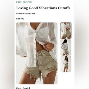Free People 
FREE PEOPLE
Loving Good Vibrations Cutoffs Castel size 28